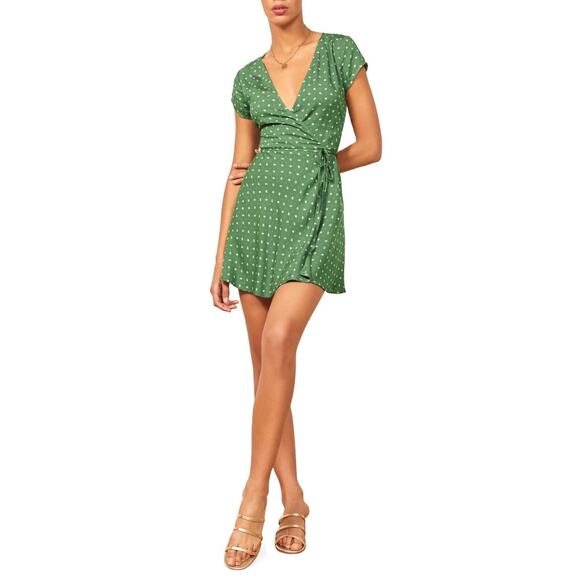 Reformation Dresses & Skirts - REFORMATION Jeans Green Floral Print V-Neck Tencel Mini-Dress Small A004980